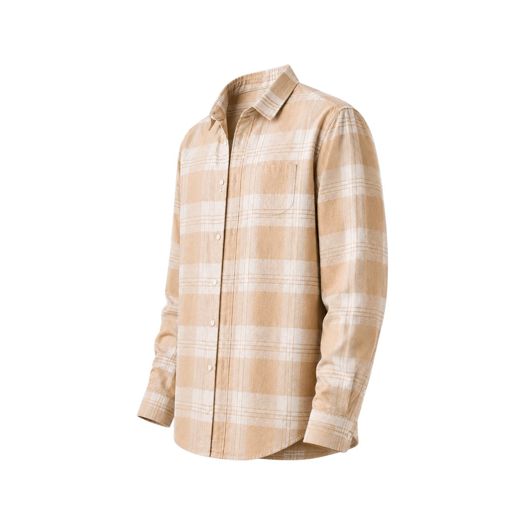 Wild Angels Boutique Men's Premium Beige Plaid Casual Button-Up Shirt