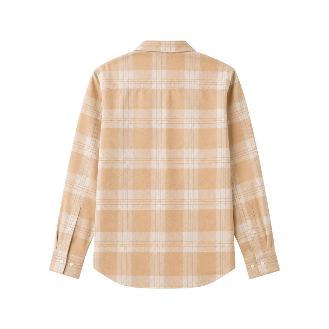 Wild Angels Boutique Men's Premium Beige Plaid Casual Button-Up Shirt