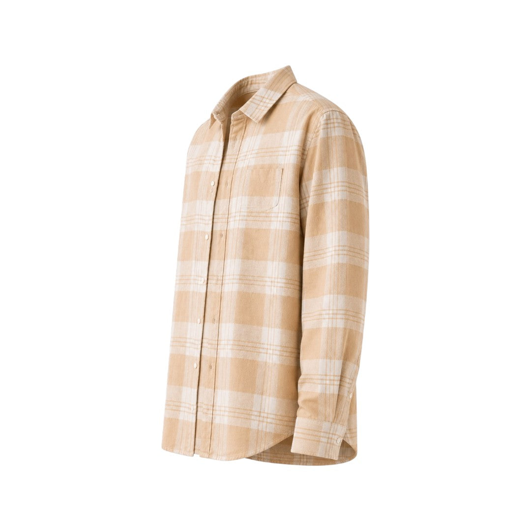 Wild Angels Boutique Men's Premium Beige Plaid Casual Button-Up Shirt