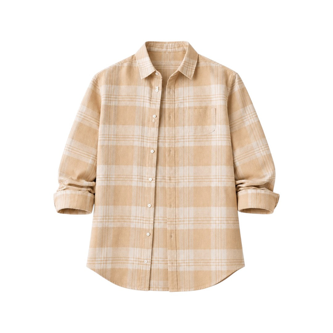 Wild Angels Boutique Men's Premium Beige Plaid Casual Button-Up Shirt
