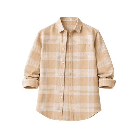 Wild Angels Boutique Men's Premium Beige Plaid Casual Button-Up Shirt