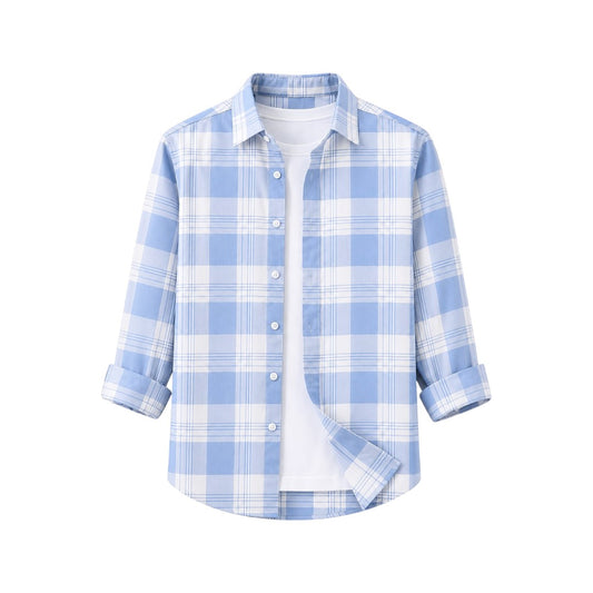 Wild Angels Boutique Men's Premium Sky Blue Plaid Casual Button-Up Shirt