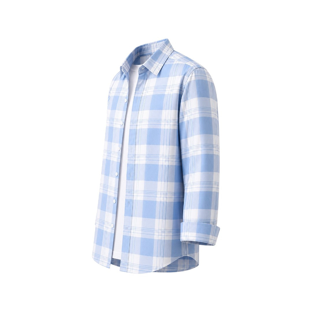 Wild Angels Boutique Men's Premium Sky Blue Plaid Casual Button-Up Shirt